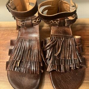 Bed Stu Alena leather fringe gladiator sandals in a rustic brown